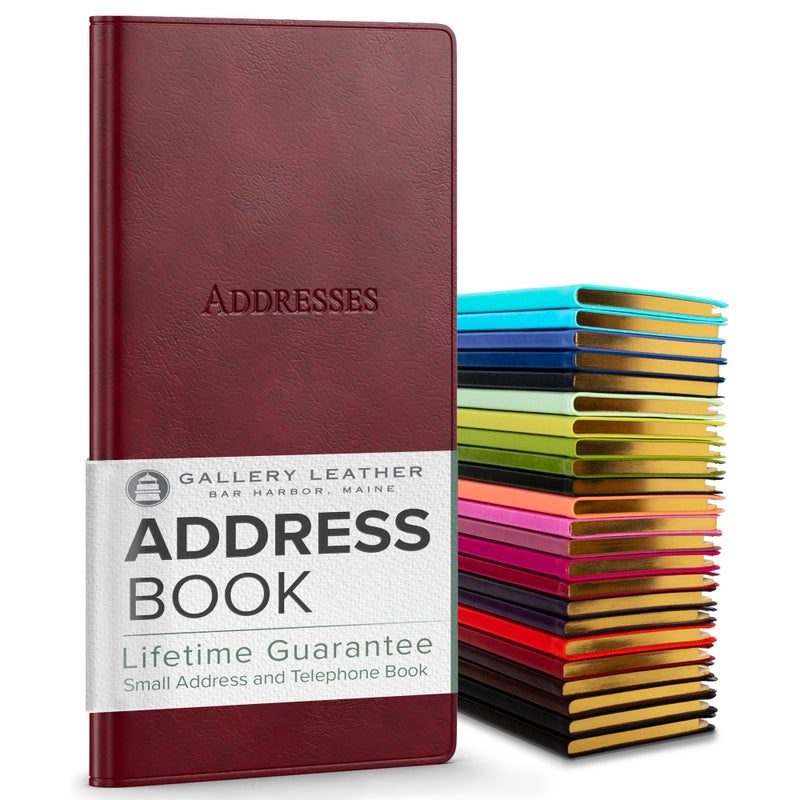 Gallery Leather Small Address Book with Alphabetical Tabs up to 403 Records  Leather Notebook Hardcover  Telephone and Address Books - 6x3.25""  Pocket Address  Acadia Burgundy - Image 1